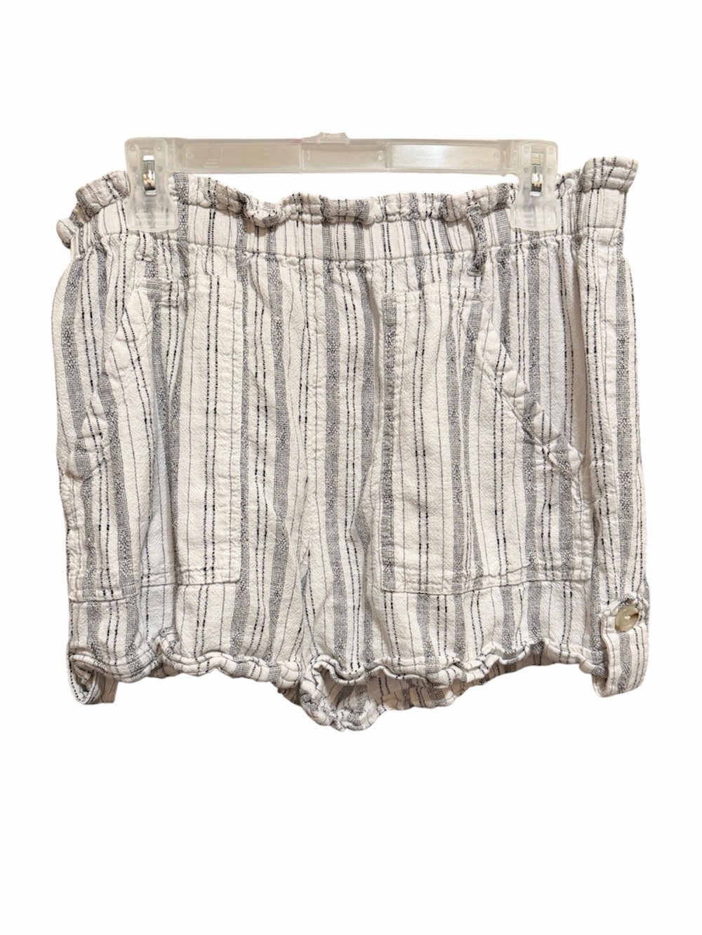 Time and Tru Striped High-Waist Pull-On Shorts - White & Gray